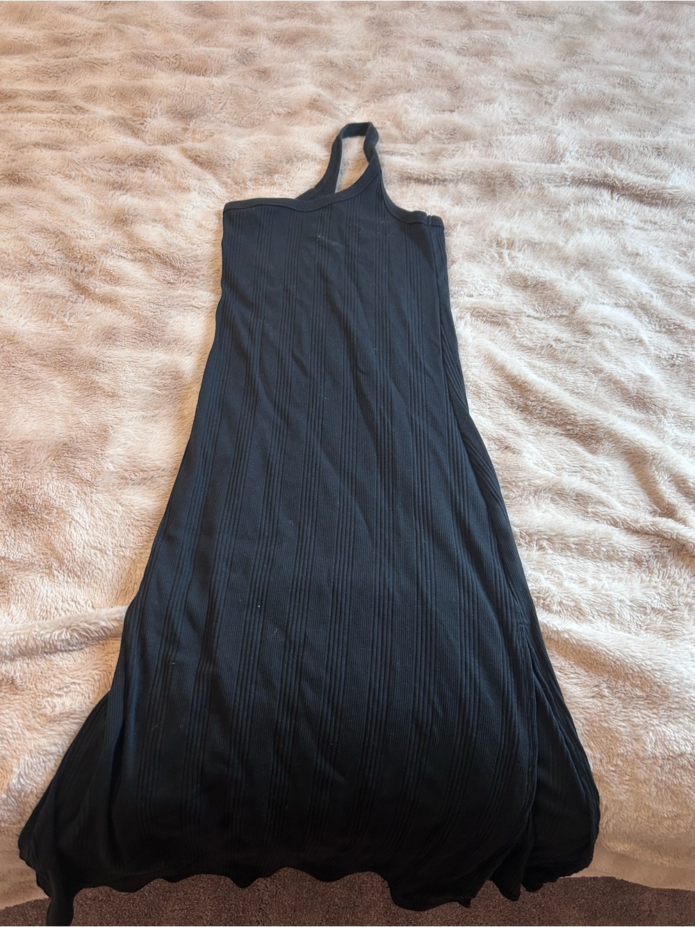 aerie Black One-Shoulder Ribbed Maxi Dress